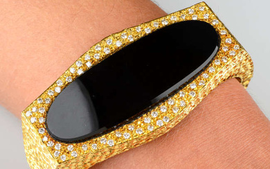 1970s 18ct gold onyx & diamond bangle, by Pablo