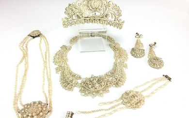19C Seed Pearl Parure Suite Necklace Earring Tiara