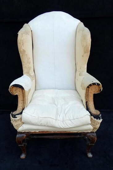 19TH C. DECONSTRUCTED ENGLISH WING CHAIR 50"H 32"W 22"D