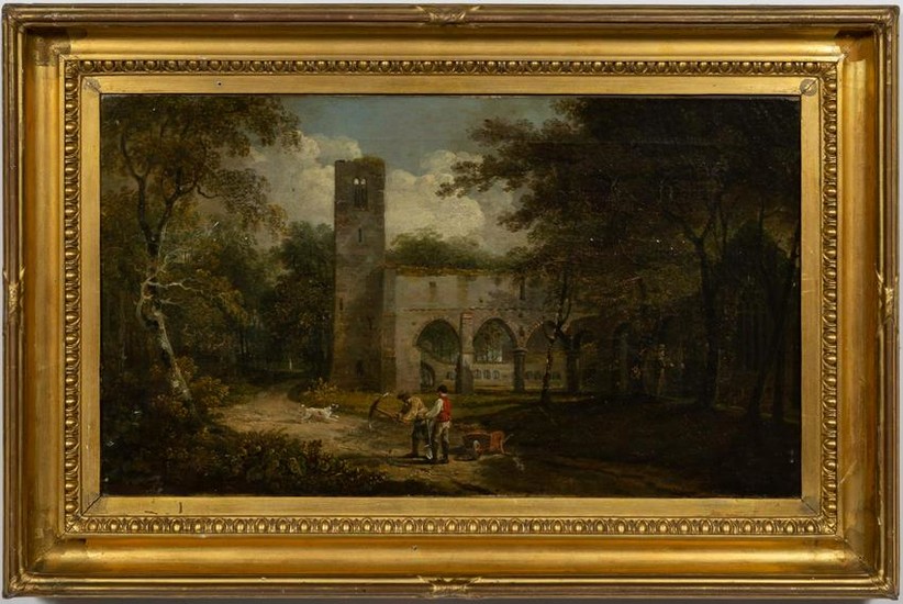 19th C. English Oil on Canvas Landscape w/ Figures