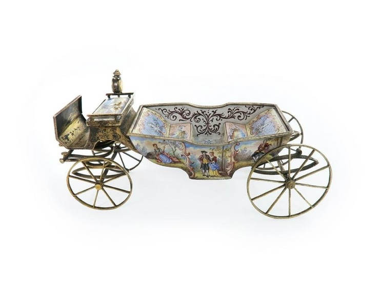 19th C. Large Viennese Enamel & Silver Carriage