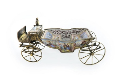 19th C. Large Viennese Enamel & Silver Carriage