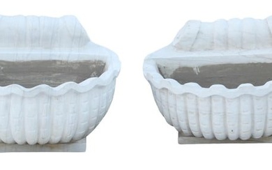 (2) CARVED MARBLE SHELL-FORM PLANTERS/ BASINS