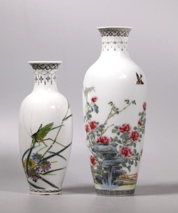 2 Chinese Enameled Eggshell Porcelain Vases