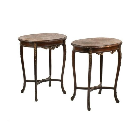 (2) Pair of French Style Marquetry Inlaid Side Tables