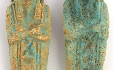 2 RARE INSCRIBED ANCIENT EGYPTIAN FAIENCE USHABTI