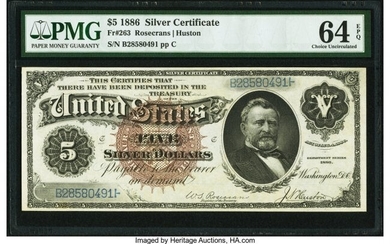 20033: Fr. 263 $5 1886 Silver Certificate PMG Choice Un