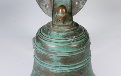 MID-20TH C. YACHT BELL WITH MAST BRACKET FROM MAINE BOAT