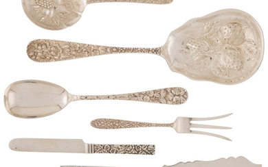 A Group of Twelve Repoussé Silver Flatware Pieces (late 19th-early )