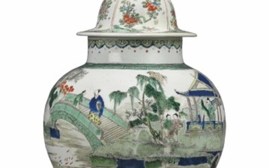A CHINESE FAMILLE VERTE BALUSTER JAR AND A COVER, KANGXI PERIOD (1662-1722)
