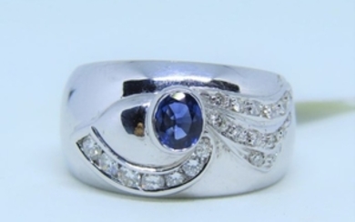 18 kt. White gold - Ring - 0.80 ct Sapphire - Diamond