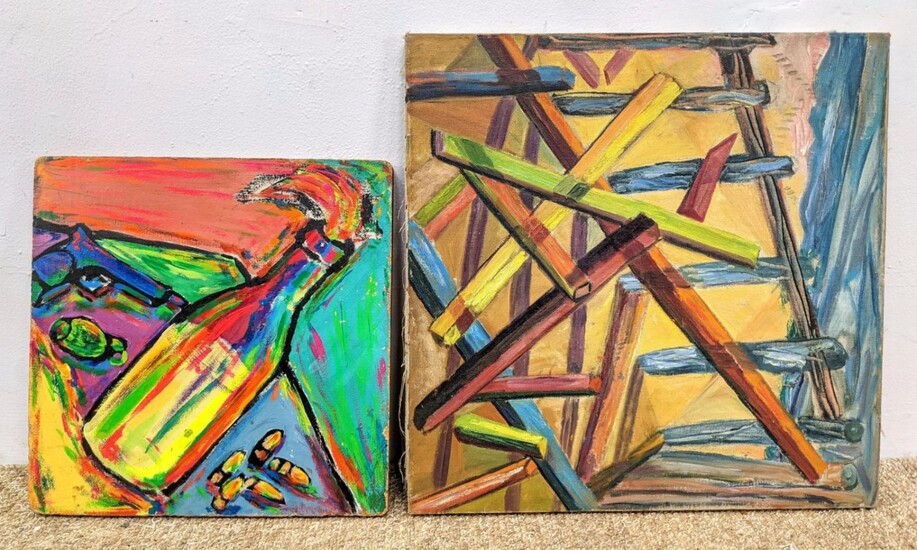 2pc Colorful Modernist Paintings. 1). Abstract Painting