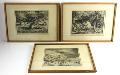 (3) Etchings by Harry Wickey