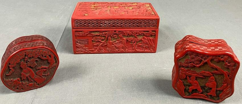 3 boxes. Probably red lacquer China antique.