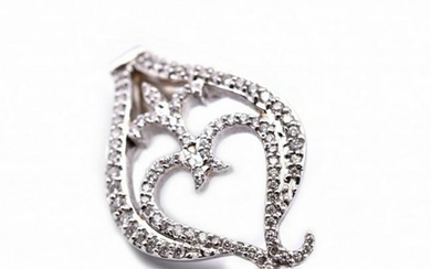 18k White Gold Diamond Fleur De Lis and Heart Pendant