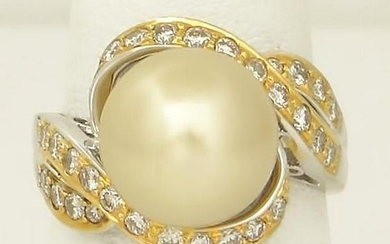 750 18k YELLOW WHITE GOLD 12mm GOLDEN SOUTH SEA PEARL