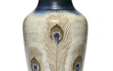 Auguste DELAHERCHE (1857-1940) Grand vase "Plumes de paon" - Circa 1889