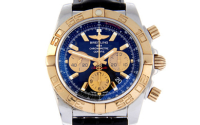 BREITLING - a gentleman's bi-metal Chronomat 44 chronograph wrist watch.