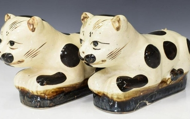 (2) CHINESE CAT FORM FIGURAL CERAMIC PILLOWS