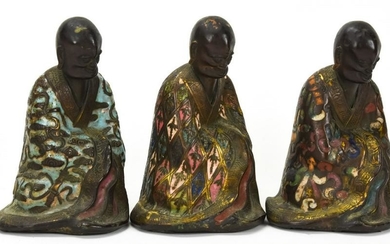 3 Chinese Enameled Bronze Sage Statues