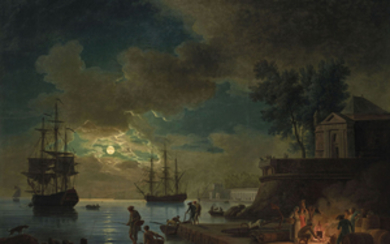 CLAUDE-JOSEPH VERNET (AVIGNON 1714 - 1789 PARIS), Un port de mer au clair de lune