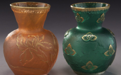 (2) Daum Nancy cameo glass vases