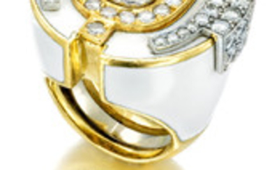 A diamond and enamel ring,, David Webb