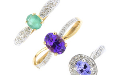 Eight diamond and gem-set rings.