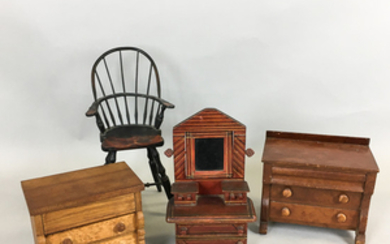 Four Pieces of Turned and Painted Miniature Furniture