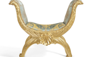 A FRENCH GILTWOOD 'CURULE' STOOL, LATE 19TH/EARLY 20TH CENTURY