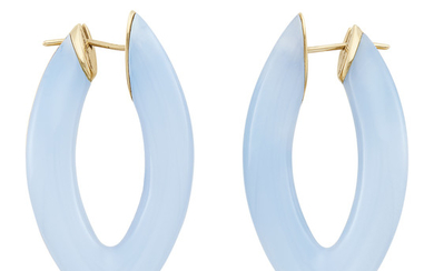 Pair of Gold and Blue Chalcedony Hoop Earrings, Vhernier