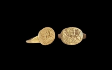 Greek Gold Ring with Centaurs and Chariot