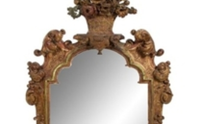 An Italian Rococo Carved Giltwood Overmantle Mirror