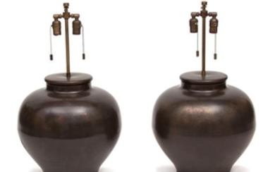 A Pair of Karl Springer Brass Based Table Lamps