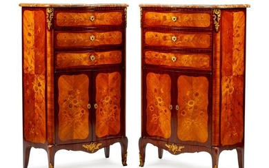 A Pair of Louis XV Style Marquetry Tall Chests
