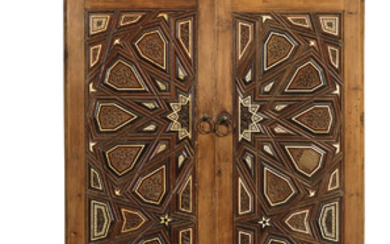 A PAIR OF MAMLUK REVIVAL IVORY AND HARDWOOD INLAID PINE DOORS, 19TH CENTURY, POSSIBLY INCORPORATING MEDIEVAL ELEMENTS