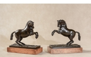 Manner of Giambologna, (Flemish working in Italy, 1527 – 1608), a pair of patinated bronze models of prancing horses, probably French