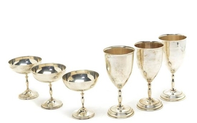Mexican Sterling Silver Set of Wine Glasses and Coups.