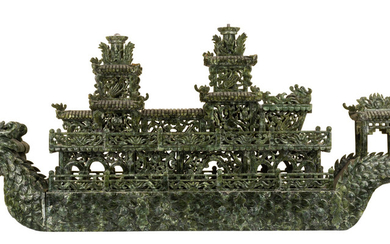 A MONUMENTAL CHINESE CARVED JADE SHIP