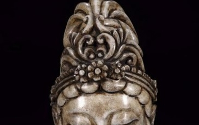 A SHOU SHAN STONE GUANYIN BUDDHA HEAD SHAPED ORNAMENT