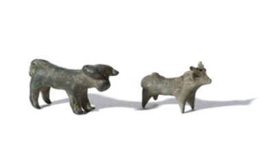TWO LURISTAN BRONZE BULLS Both animals are depcited...