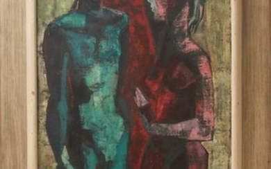 V. Finn "Male & Female Standing Figures" Oil