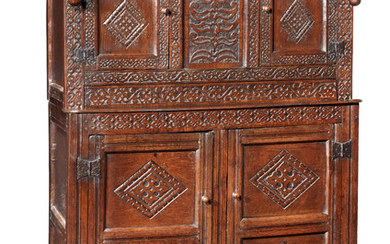 A joined oak court cupboard, with a rare 'concealed' drawer, Lancashire, circa 1700