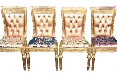 4 Versace Vanitas Gold Leaf Upholstered Side Chair
