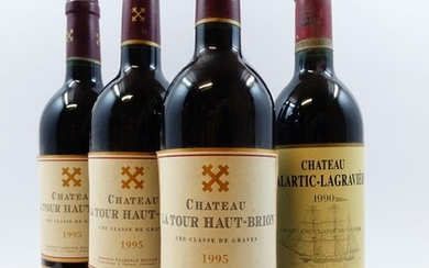 4 bouteilles 1 bt : CHÂTEAU MALARTIC LAGRAVIERE 1990 CC Pessac Léognan (étiquette fanée léger décollée)