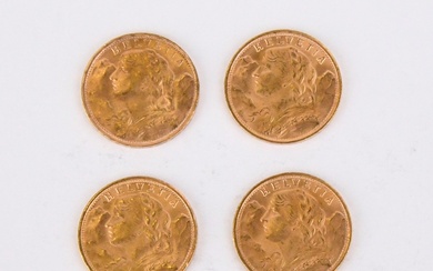 4 pièces de 20 Francs Suisse en or de 19... - Lot 33 - Artenchères
