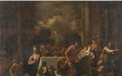 18th Century school Wedding at Cana oil on canvas 55x75 cm. (restorations)