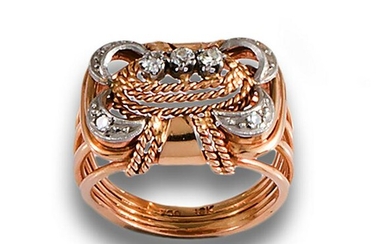 40's ring rose gold diamonds and cord