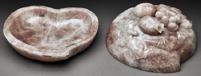 Lg. Chinese carved heart shaped rose quartz box