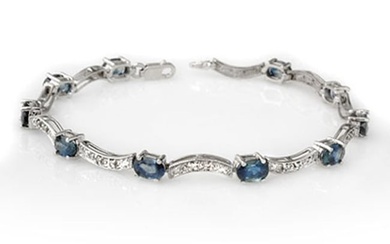 4.25 ctw Blue Sapphire & Diamond Bracelet 14k White Gold